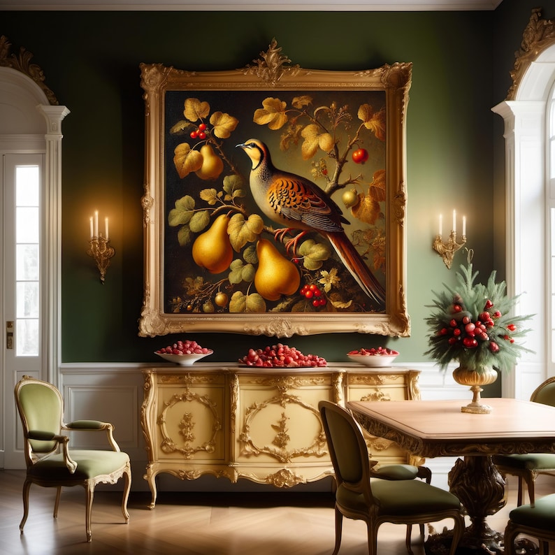 Partridge in a Pear Tree Art: Rustic Holiday Botanical Print (digital ...
