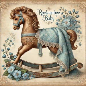 rock a bye baby nursery wall art vintage rocking horse digital print boy baby room decor antique horse baby shower gift printable download