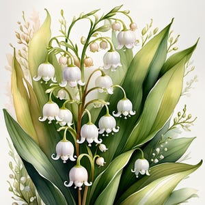 Lily of the Valley Digital Art Print Botanical Wall Decor Spring Flower Printable Vintage Wildflower Nature Illustration Home Artwork Gift