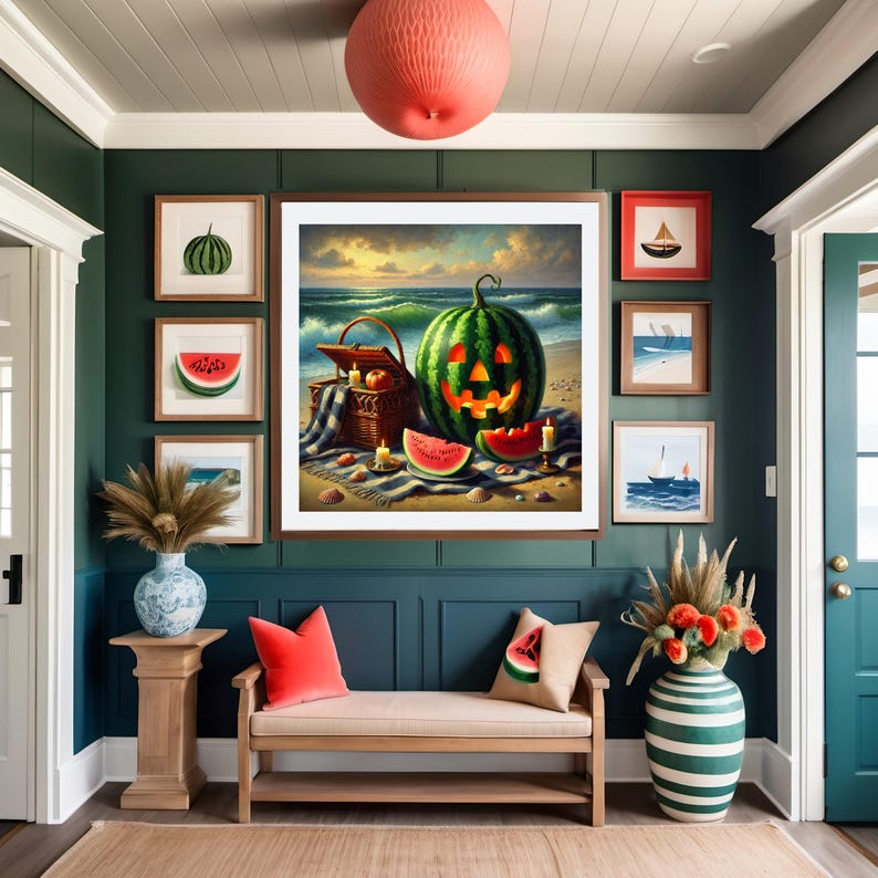 Watermelon Jack-o’-lantern Digital Art Print Summerween Beach Decor ...