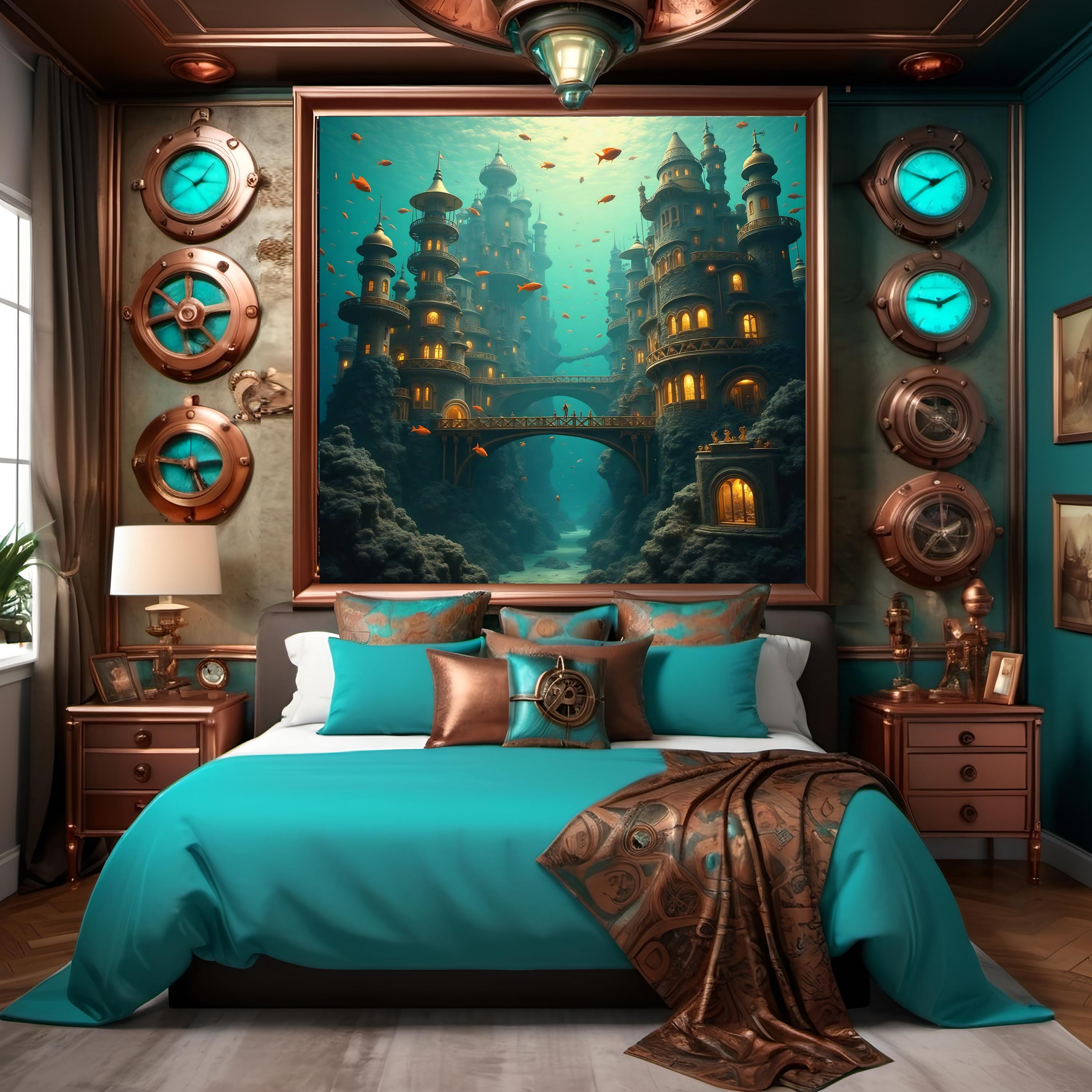 Underwater Steampunk City Art Print: Nautical Fantasy Wall Decor ...