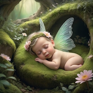 Cyfrowy wydruk wróżki dla dziecka, fantazyjna dekoracja ścienna do pokoju dziecięcego, las pełen mchu, dzieło sztuki fantasy, eteryczna sztuka ścienna do domu, pomysł na prezent dla miłośniczki wróżek