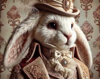 Stampa artistica di Gentleman Bunny: ritratto di coniglio di alta moda (download digitale)