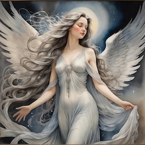 Christmas Angel Digital Print: Celestial Portrait, Holiday Home Decor (Digital Download