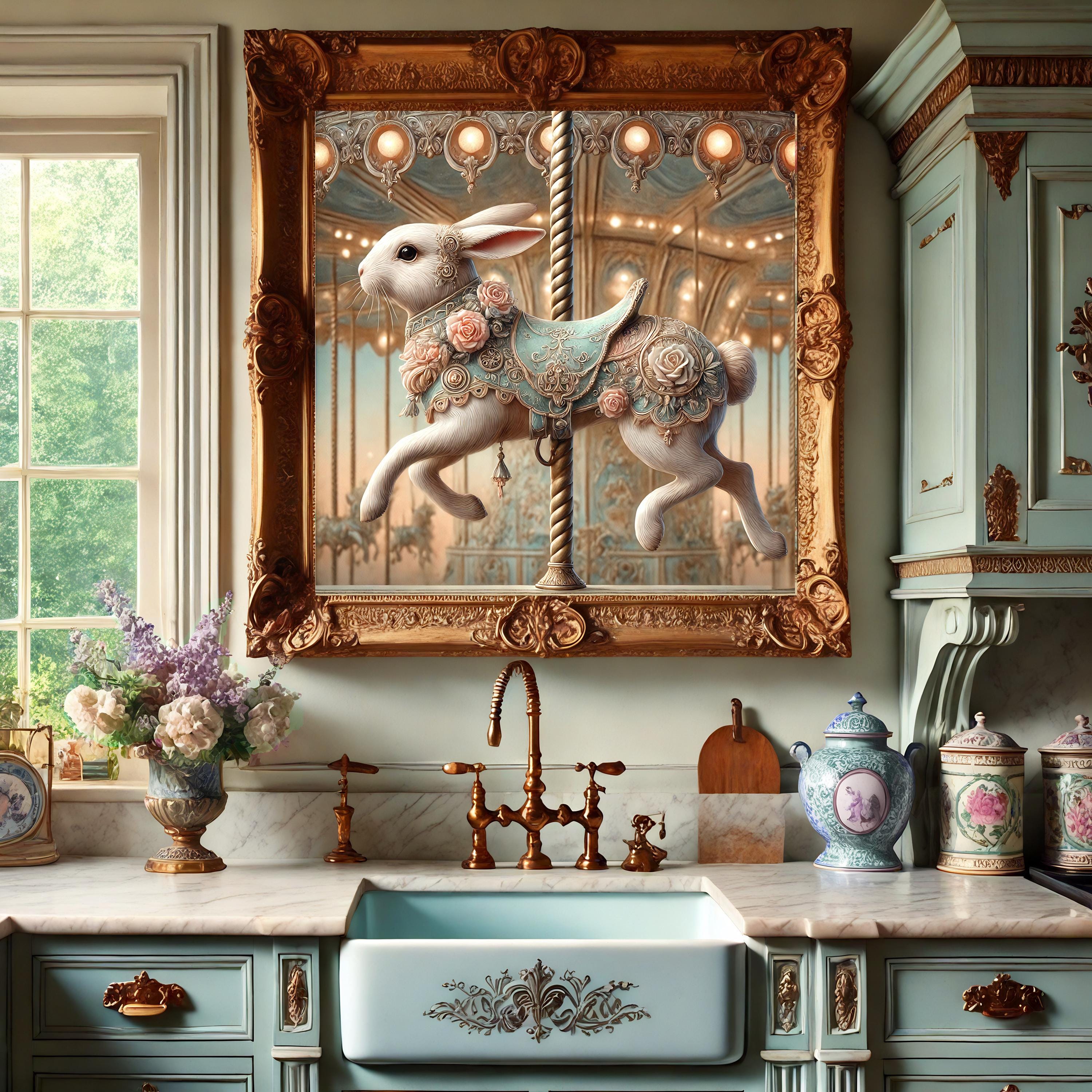 Vintage Carousel Rabbit Vintage Carousel Bunny Print: Whimsical Victorian Fairground Art ...