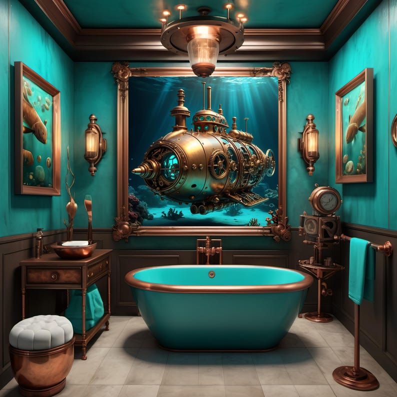 Steampunk Submarine Art Print: Vintage Nautical Sci-fi Decor (digital ...