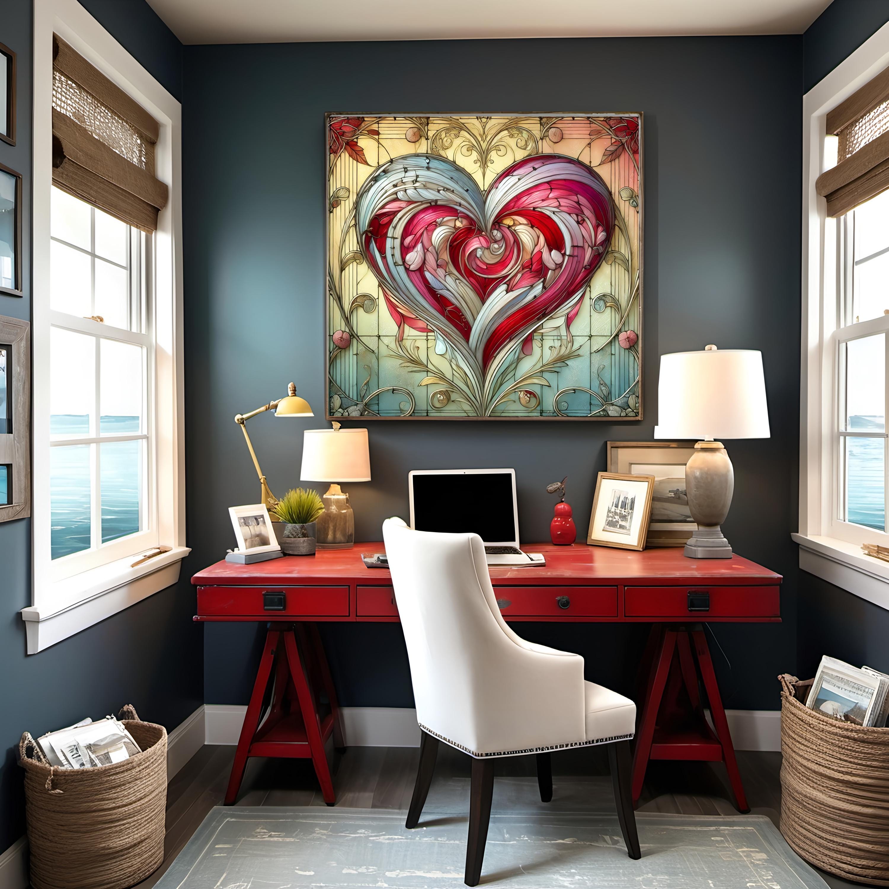 Art Nouveau Stained Glass Heart Print, Romantic Valentine's Day