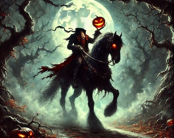 Headless Horseman Halloween Print: Spooky Gothic Wall Art (Digital Download)
