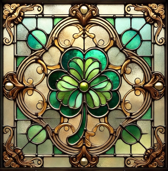 Vintage Stained Glass Clover Wall Art: Celtic Window Design