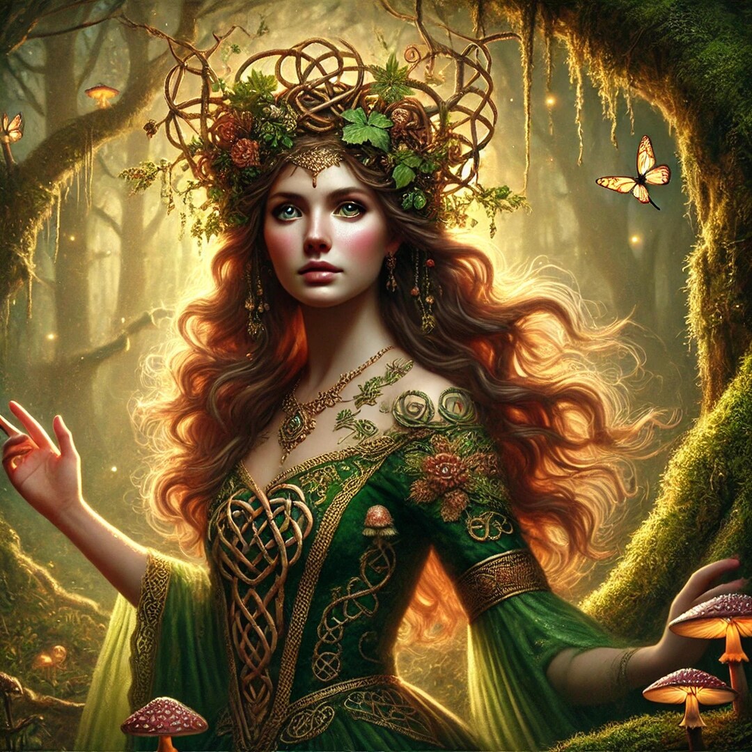 Celtic Fairy Queen Digital Print Enchanted Forest Fantasy Art Vintage 