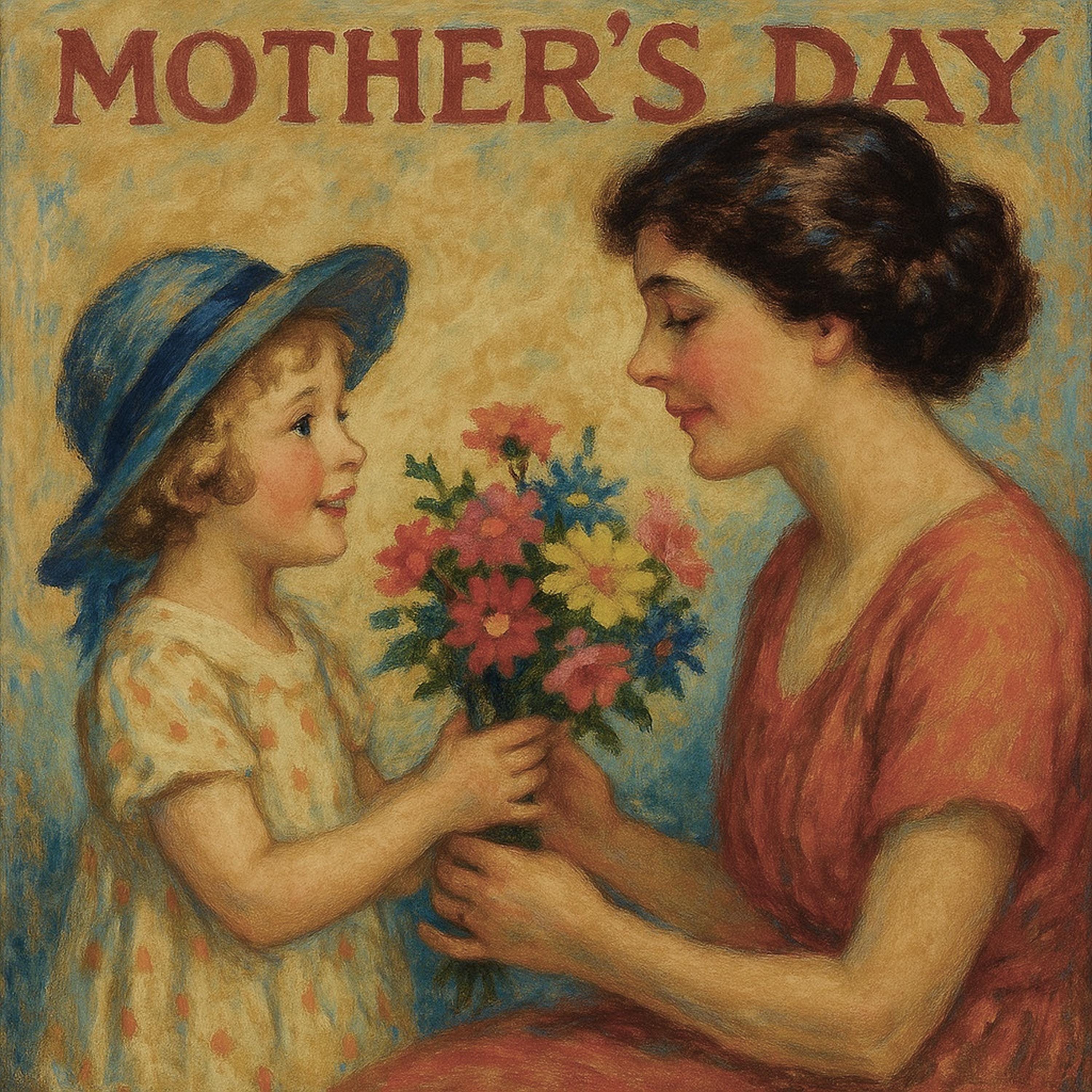 Vintage Mother's Day Art Print: Child Giving Flowers (digital