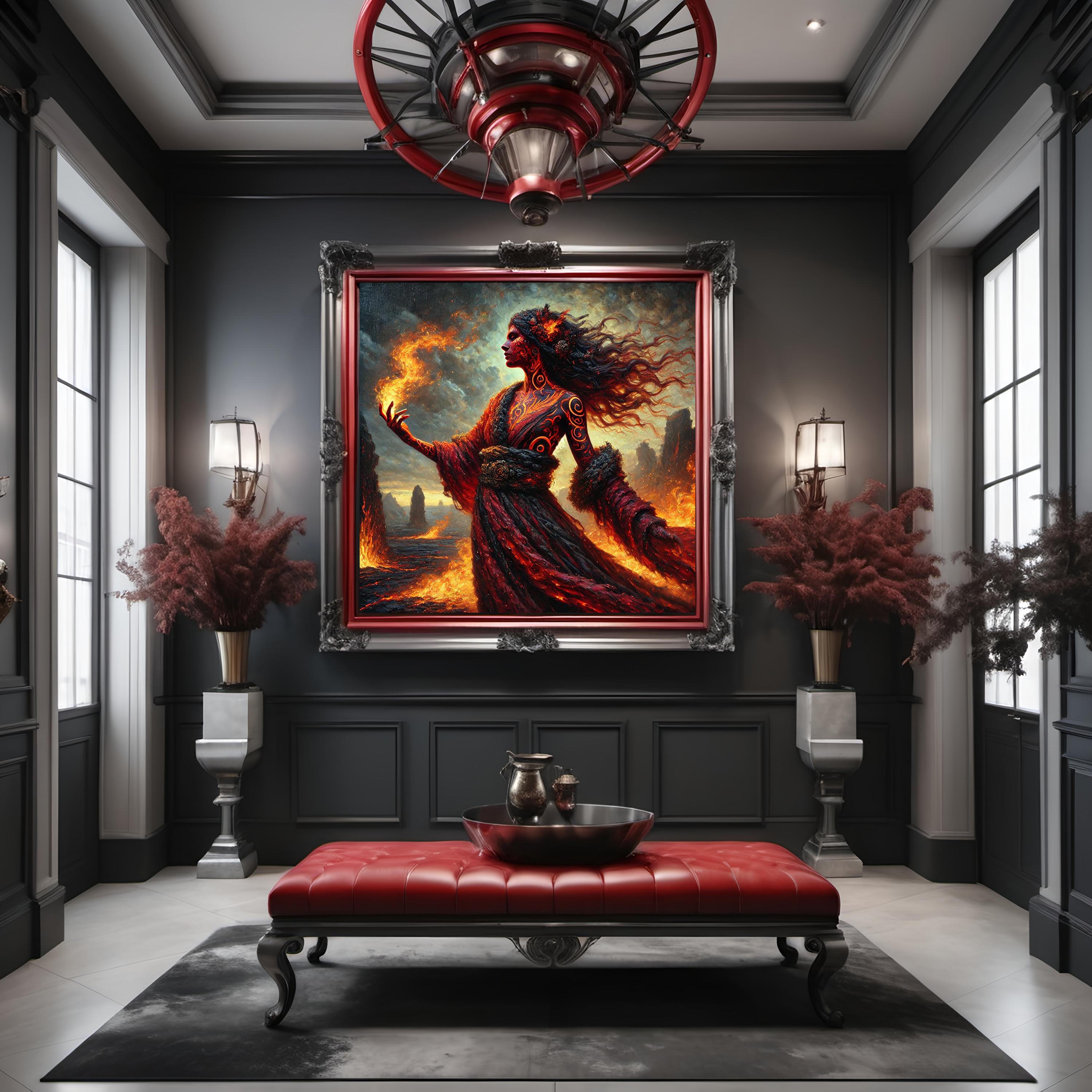 Tattooed Fire Witch Digital Art Print: Volcanic Lava Goddess 