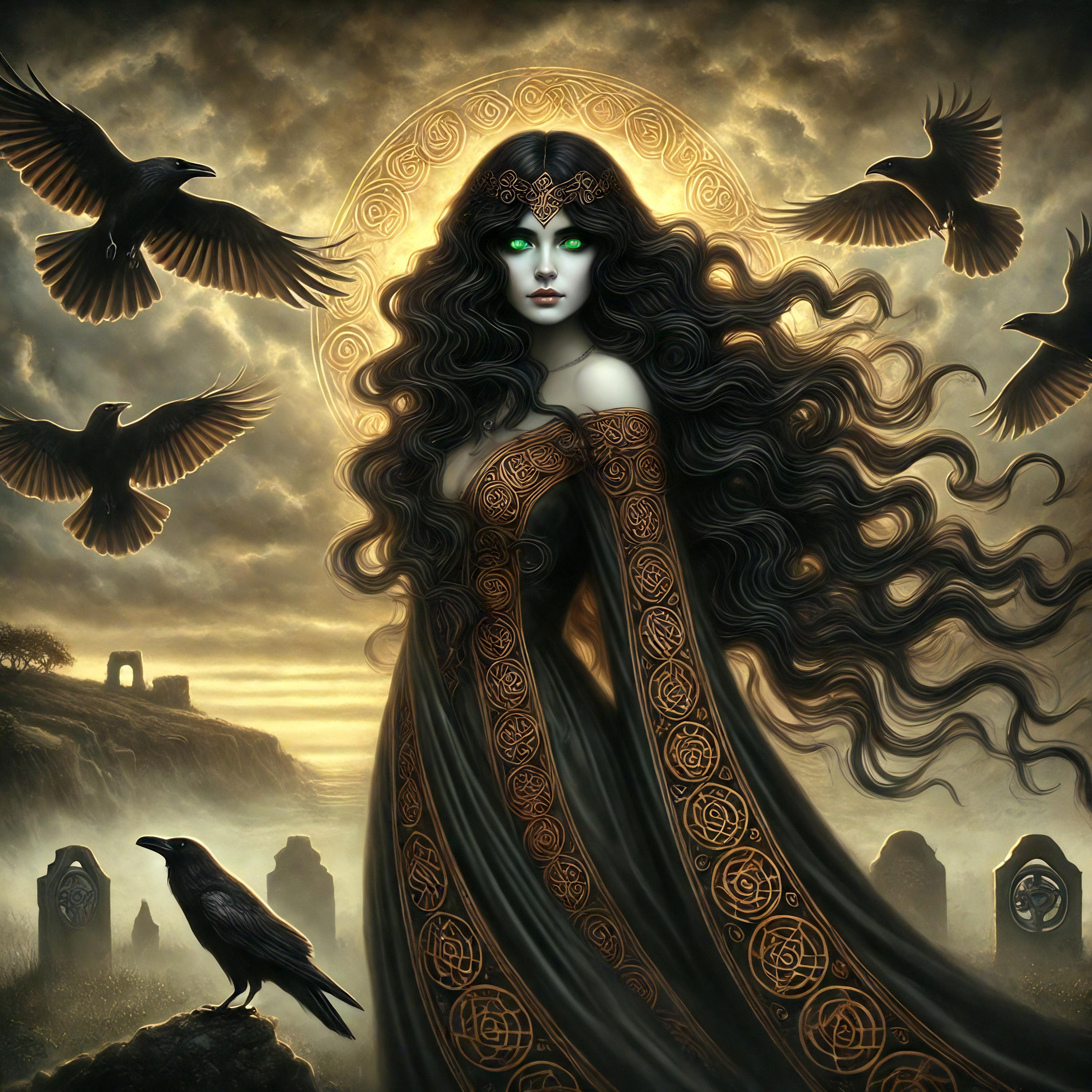 The Morrígan Art Print: Celtic Goddess of War, Raven Queen