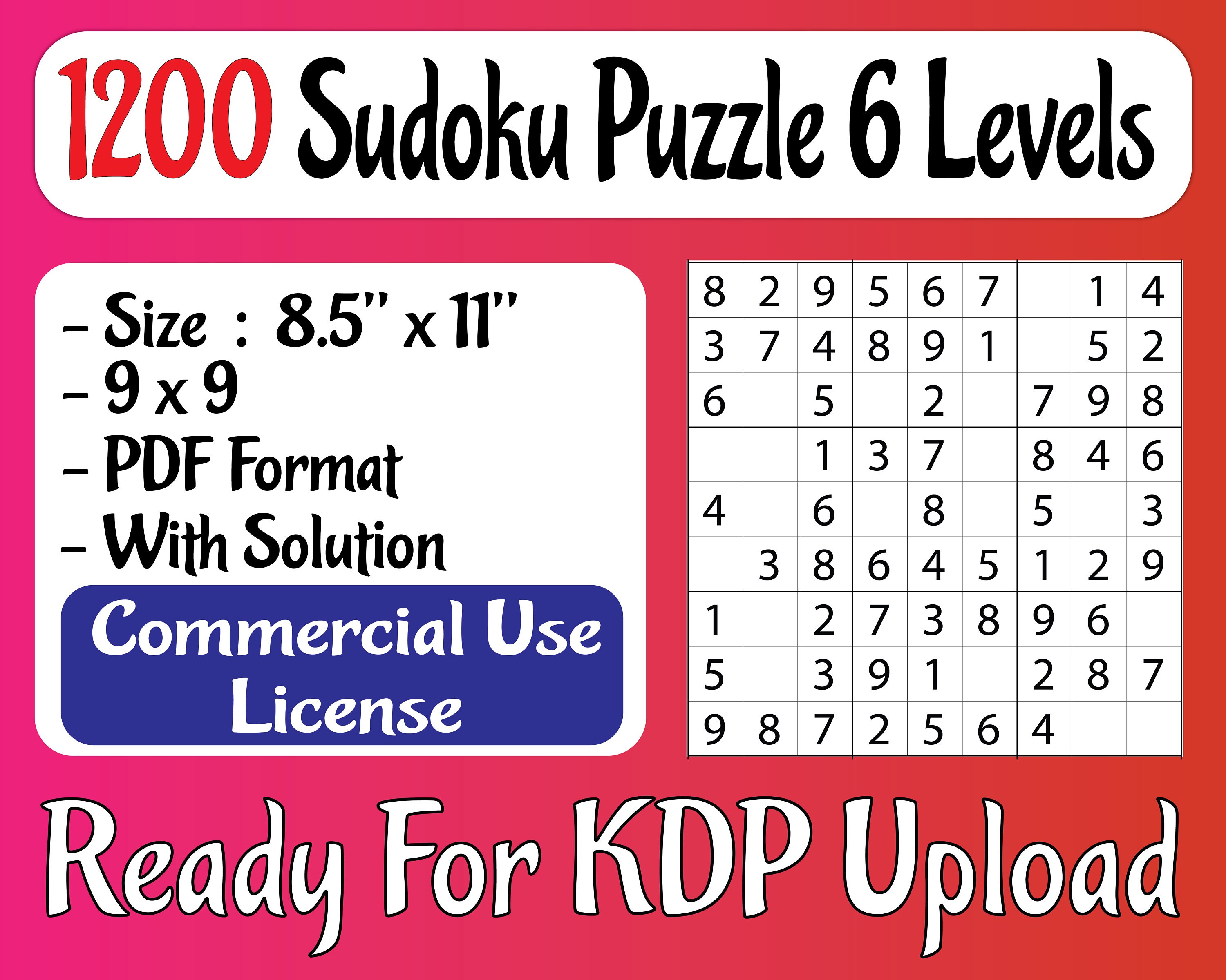 KDP 1200 Sudoku Puzzles Easy to Insane Commercial Use Etsy