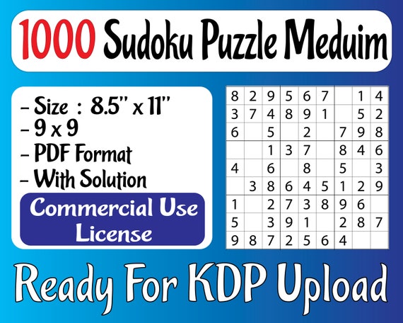 Kdp 1000 Sudoku Puzzles Medium Only Commercial Use License Etsy Kdp 1000 Sudoku Puzzles Medium Only Commercial Use License Etsy