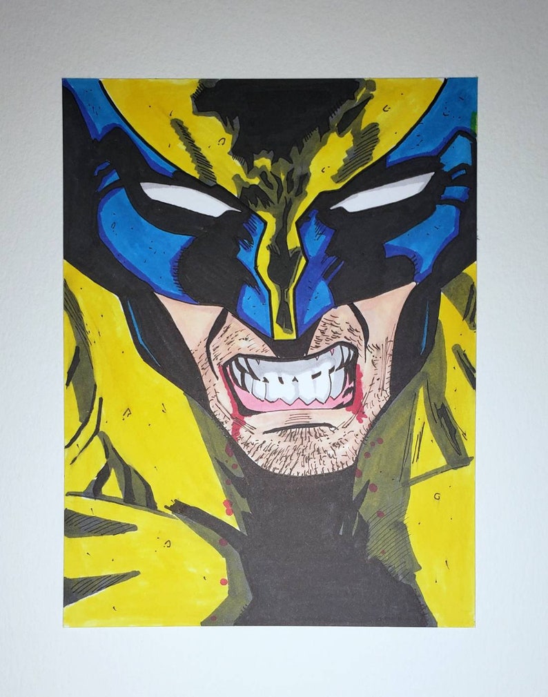 illustrations cosplay character copic markers art xmen Wolverine set of 4 artwork marvel drawings original handmade bundle sale