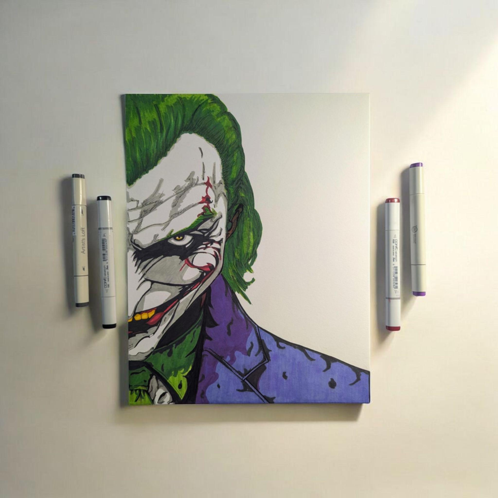 Handmade Joker Art, DC Comics Illustration, Copic Marker Drawing
