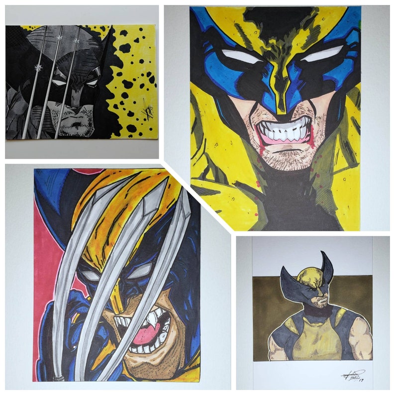 illustrations cosplay character copic markers art xmen Wolverine set of 4 artwork marvel drawings original handmade bundle sale