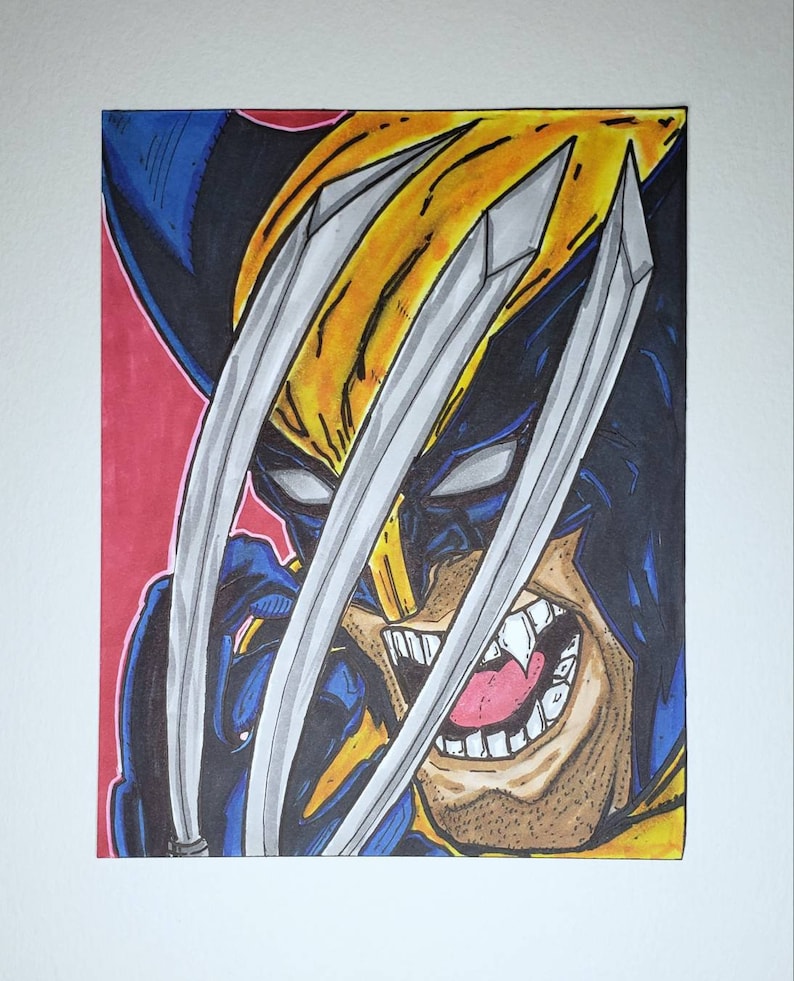 illustrations cosplay character copic markers art xmen Wolverine set of 4 artwork marvel drawings original handmade bundle sale