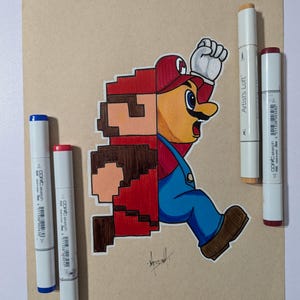 Super Mario artwork, Mario bros art, Mario drawings, retro gaming art, Nintendo art, fan art, handmade artwork, art, Mario drawing, Nintendo