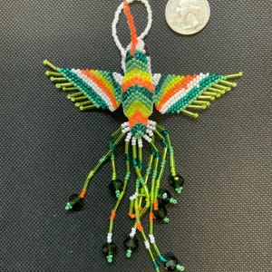 Guatemalan handcrafted glass seed bead hummingbird ornament  HBO18