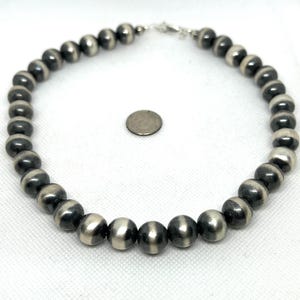 Sterling Silver Navajo Pearl style 10 mm beads in 16” choker.  E-896