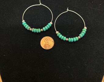 30 mm hoop earrings in genuine turquoise and sterling silver earrings