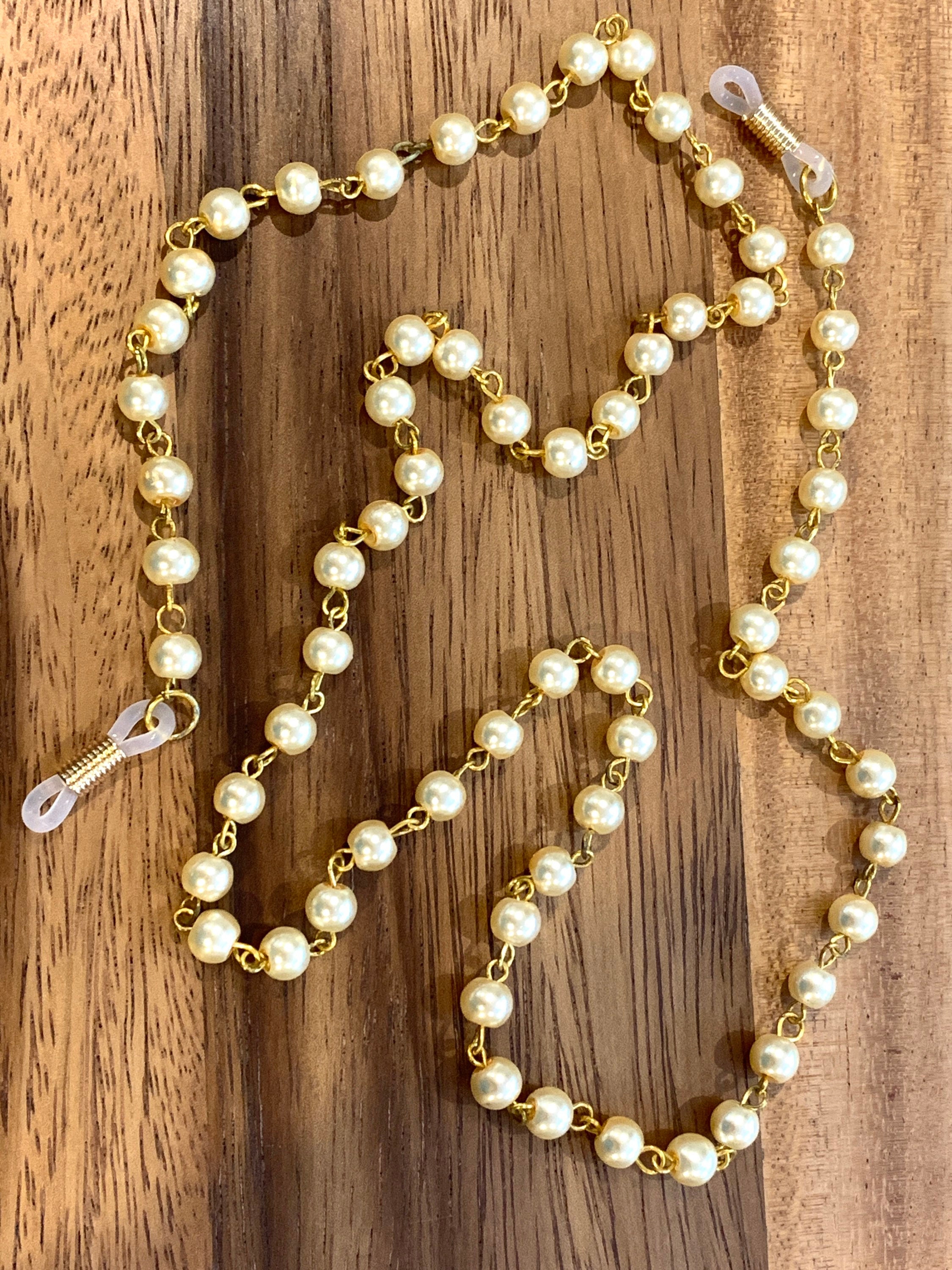 Gold accent pearl Eye Glasses Eyeglasses chain Gold tone Chain 29