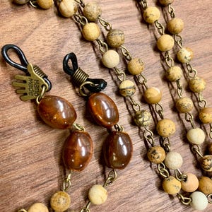 Natural Jasper Stone Customized Eyeglasses Glasses Beads Chain with Bronze Tone Necklace Chain 37” for Women Wife Grandmother Gift