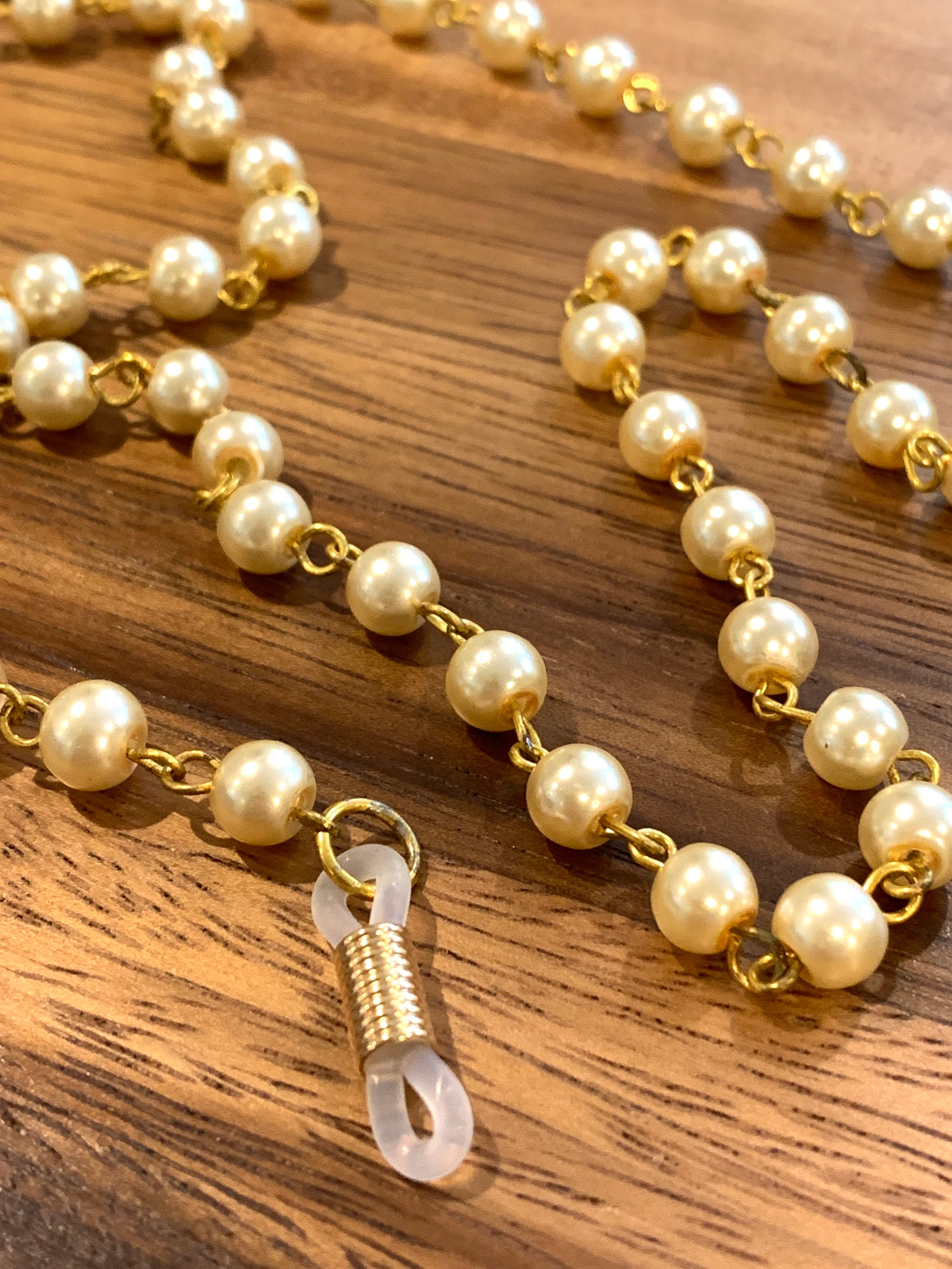 Gold accent pearl Eye Glasses Eyeglasses chain Gold tone Chain 29