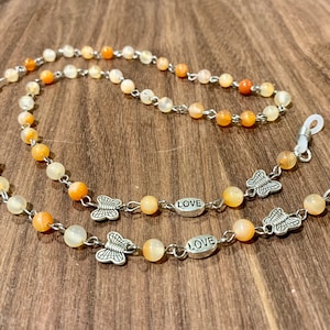 Handmade Eyeglasses Natural Orange Camelian Stones beads with Silver tone Chain 29” length Customized for Women Mother Sister Teacher Gift