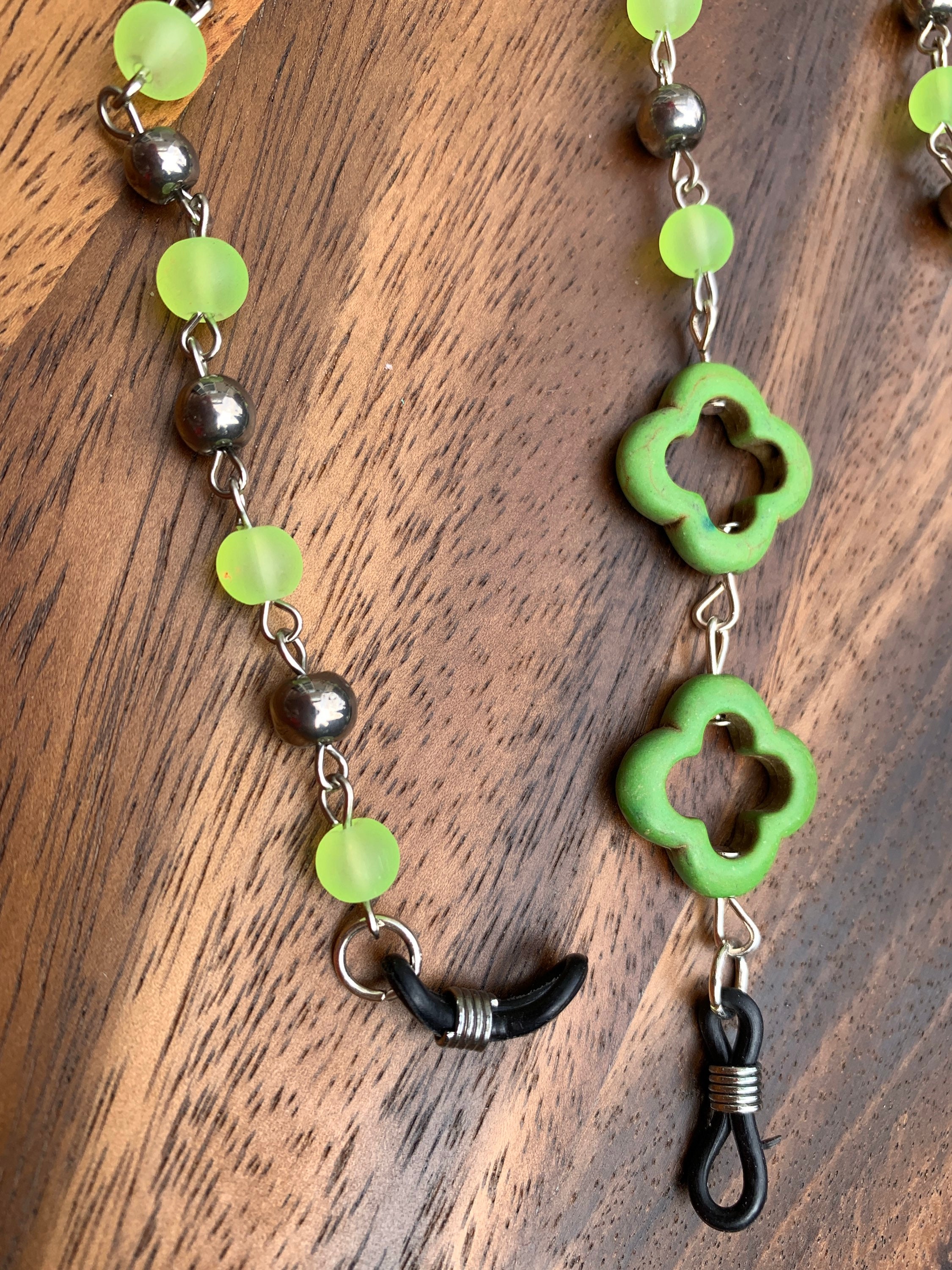 Customized Handmade Green Eyeglasses Eye Glasses chain Silver tone