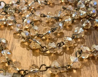 Glass Beads Glasses Chain Bronze Tone Sunglasses Eyeglasses Holder Mother Friend Teacher Gift Handmade 32" transparent faceted beads