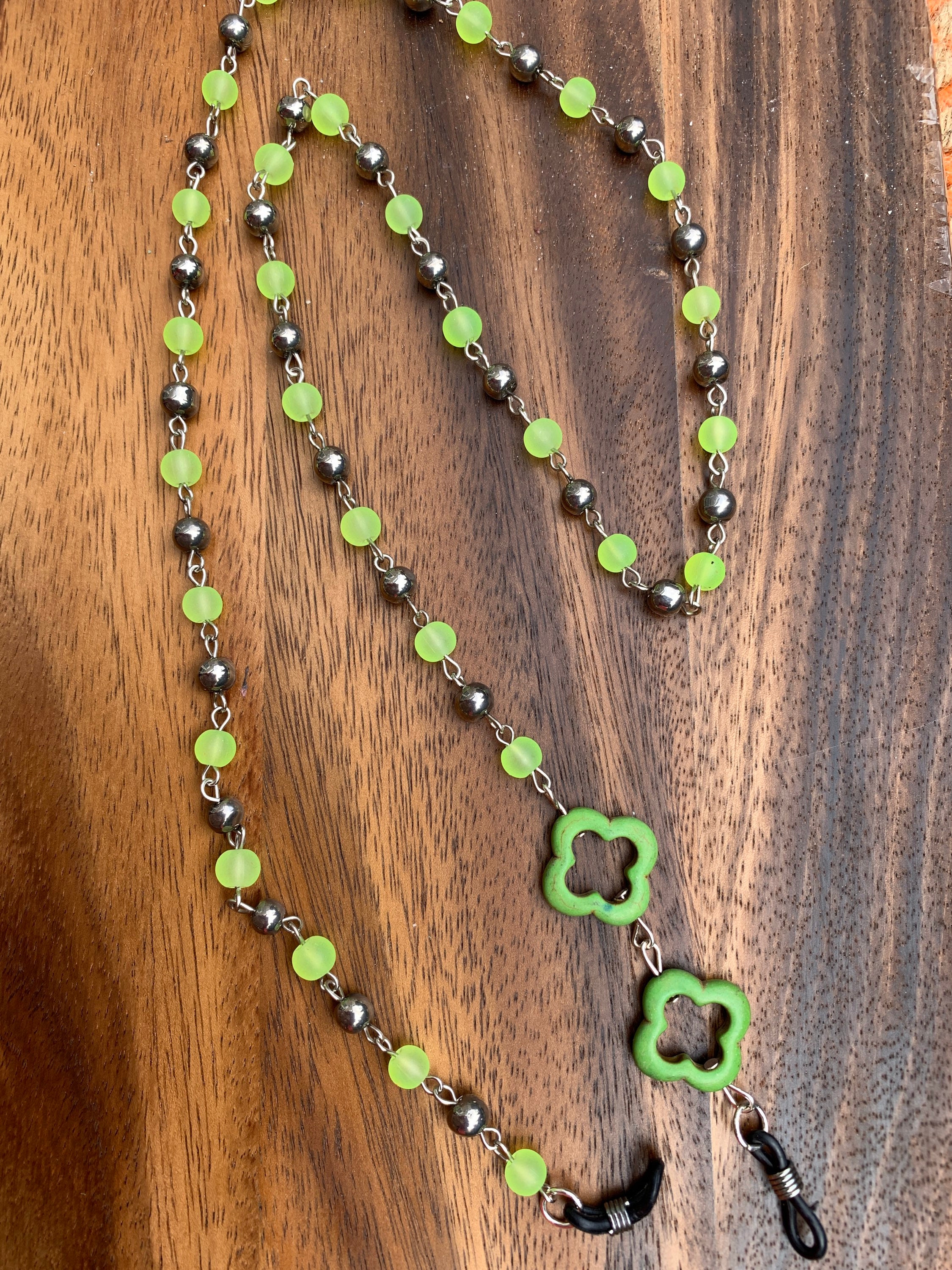 Customized Handmade Green Eyeglasses Eye Glasses chain Silver tone