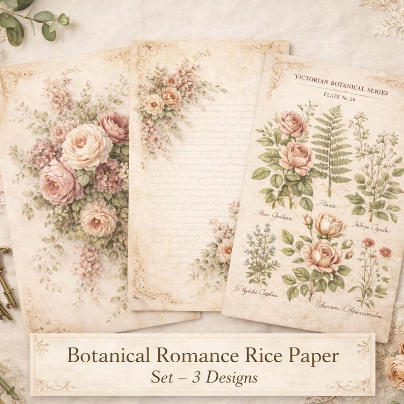 Botanical Rice Paper Set| Vintage Botanical Decoupage Paper | Floral ...