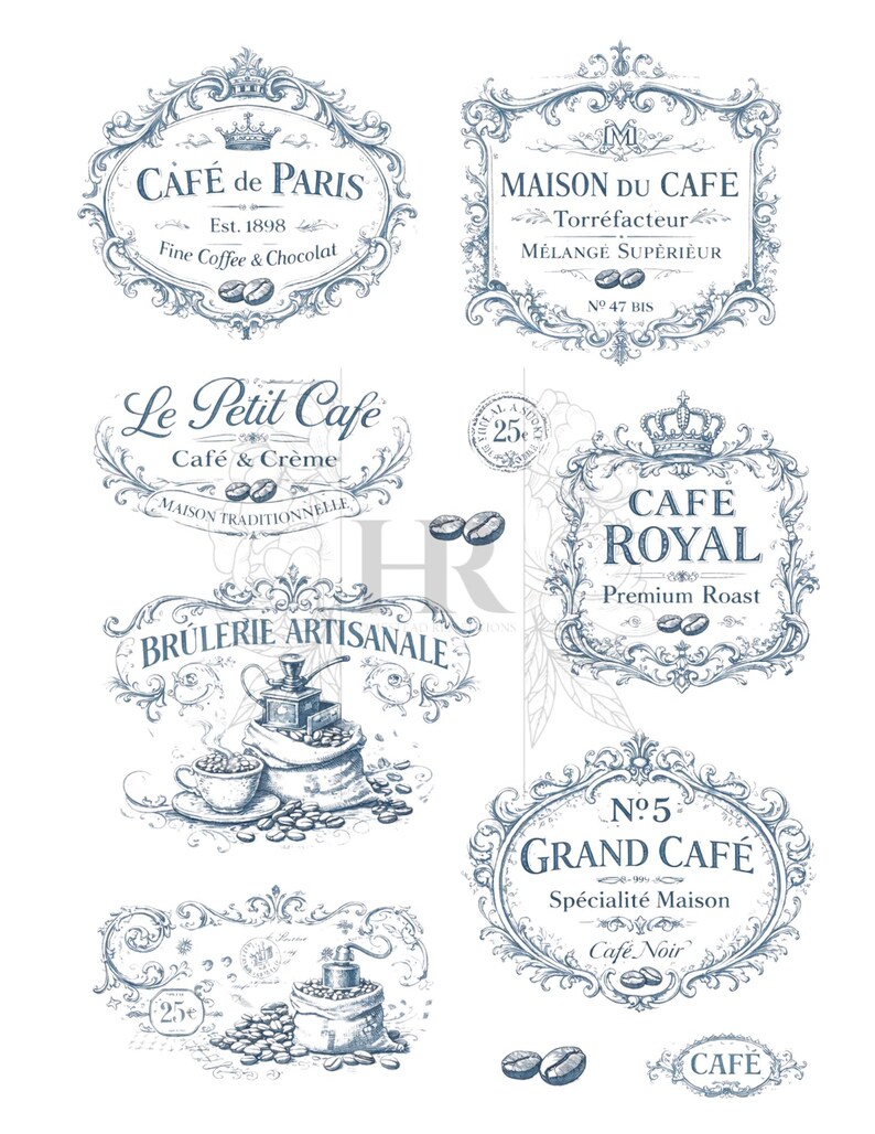 Vintage French Café Water Transfer Decals | Furniture Transfers | Coffee Labels | Farmhouse Kitchen Decor | DIY Waterslide Decals l Cafe Art image 7