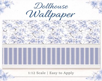 Dollhouse Wallpaper 1 12 / Victorian Dollhouse Wallpaper / Dollhouse Blue Wallpaper / Dollhouse Living Room / 1:12 Scale Miniature