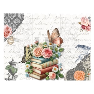 Victorian Decoupage Rice Paper, A4 Rice Paper Book and Butterflies, Antique Decoupage, Vintage Decor Decoupage Paper, Chinoiserie Rice Paper