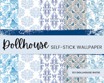 Dollhouse Wallpaper 1 12/Victorian Dollhouse Wallpaper/Blue Chinoiserie Wallpaper/Dollhouse Living Room/1:12 Scale Miniature/Dollhouse Toile