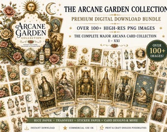 Vintage Tarot Digital Download Bundle | 22 Major Arcana Tarot Cards PNG | Antique Tarot Ephemera | Printable Tarot Art | Junk Journal