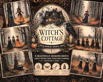 A4 Rice Paper Decoupage / Salem Witches Decoupage/ Witch Rice Paper/ Halloween Decoupage/ Moody Halloween/ Victorian Decoupage