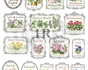 Botanical Water Slide Transfers /  French Floral Labels / Mirror Decals Floral / French Furniture Transfers /  Antique French Floral Decals