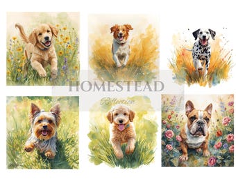 A4 Rice Paper Decoupage/Puppy Rice Paper/Dog Decoupage/ Dog Rice Paper / Animal Decoupage / Dog Ephemera/ Dog Breeds Scrapbooking Paper