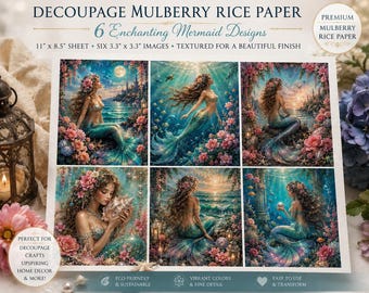 Rice Paper for Decoupage / Mermaid Rice Paper/ A4 Rice Paper / Mermaid Scrapbook Ephemera/ Decoupage Mulberry Paper/Mermaid Decoupage Paper