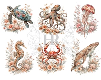 Rice Paper for Decoupage / Sea Decoupage Ocean / Sea Animals Octopus Crab Jellyfish Seahorse Whale