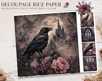 Spooky Decoupage / Halloween Rice Paper/ Dark Academia Paper/ Goth Decoupage Rice Paper/Halloween Decoupage Paper/Goth Raven