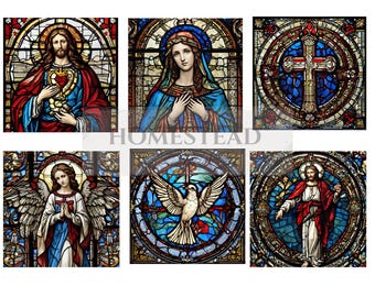 Digital Download / Religious Clipart/ Religious Stained Glass Art / Stained Glass Digital Paper / Christian Stained Glass /Stained Glass PNG