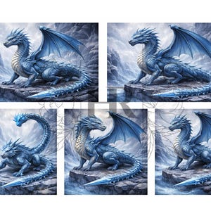 A4 Rice Paper Decoupage / Dragon Decoupage / Dragon Rice Paper / Dragon Decoupage Paper / Blue-Dragon / Dragon Ephemera/Oysters Shells Craft
