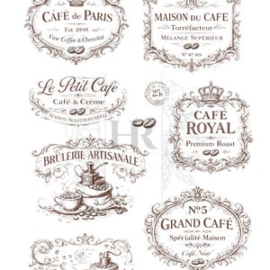 French Vintage Cafe Water Transfer Labels