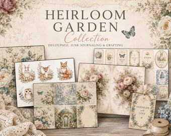 Heirloom Garden Rice Paper Collection | 5 Sheets Vintage Floral Decoupage Paper | Mulberry Rice Paper for Decoupage, Junk Journaling & Craft